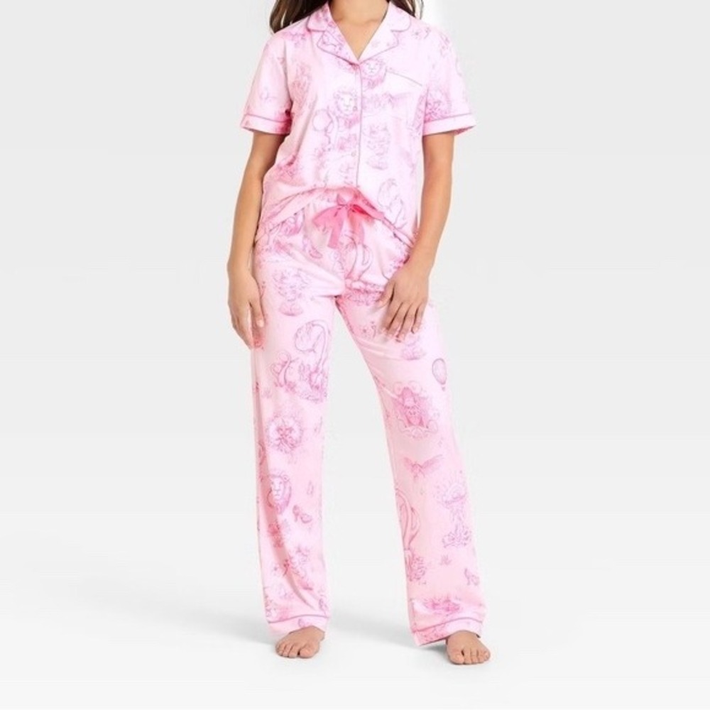 NEW Wicked Katie Kime Pink Toile Pajama Set XL Lounge Sleep Comfy Whimsical Cozy
